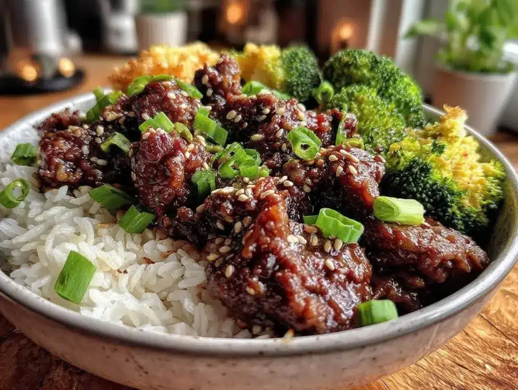 quick savory korean ground beef bowl - featured image