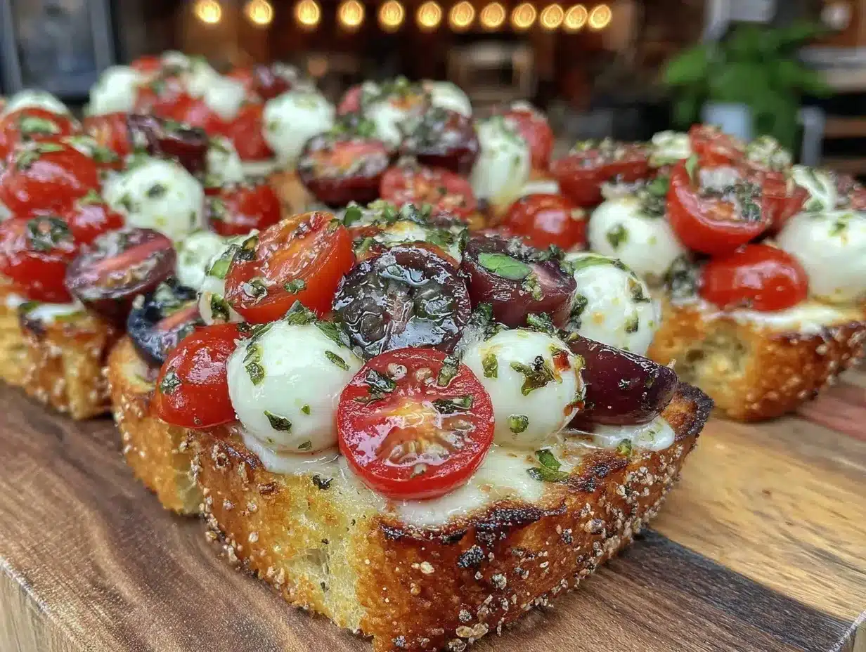 red white and blue bruschetta preparation steps