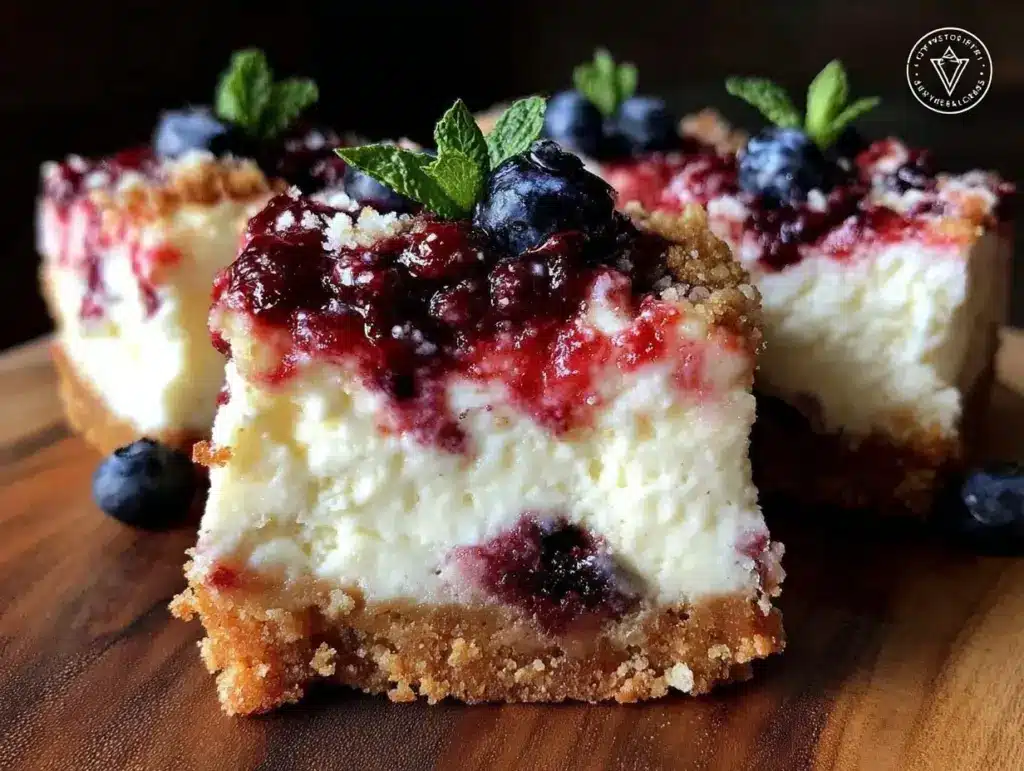 red white and blue cheesecake bars - featured image