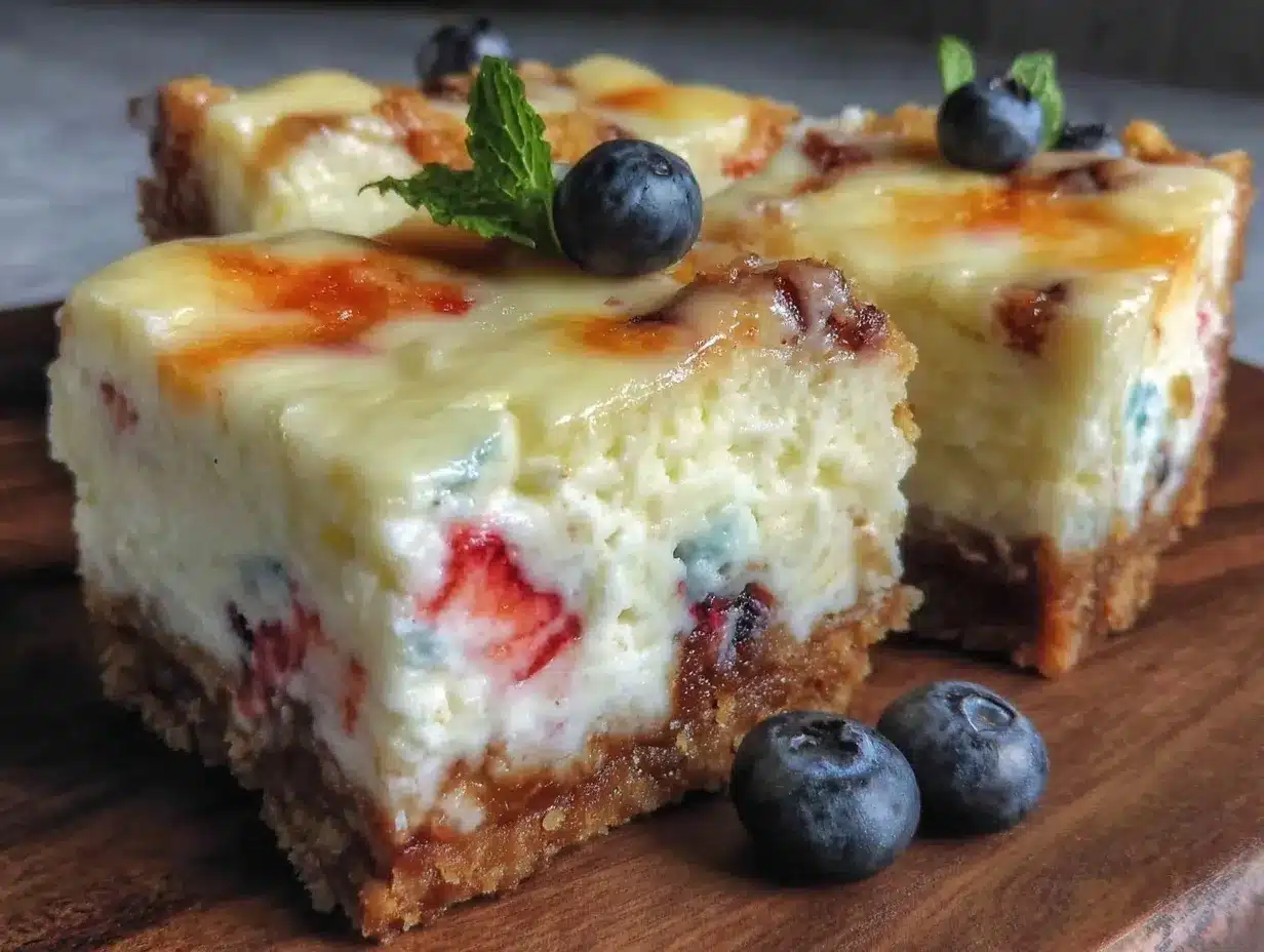 red white and blue cheesecake bars preparation steps