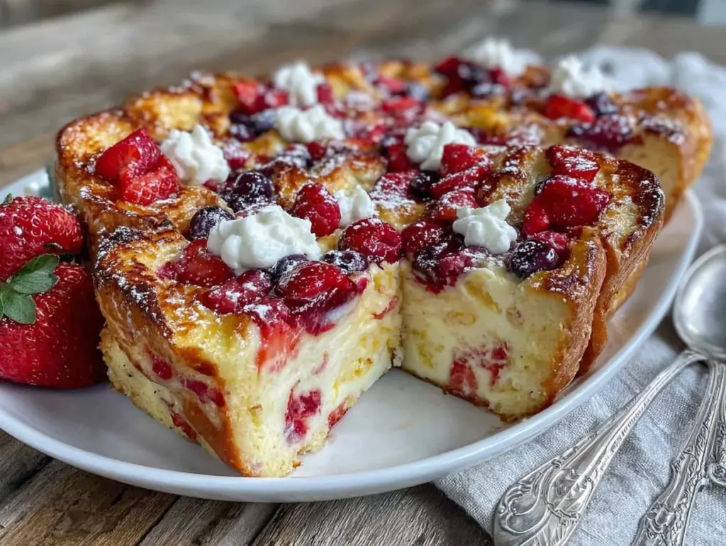 red white and blue french toast bake - featured image