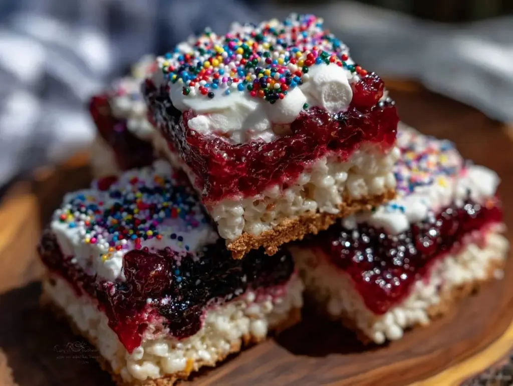 red white and blue rice krispie treats - featured image