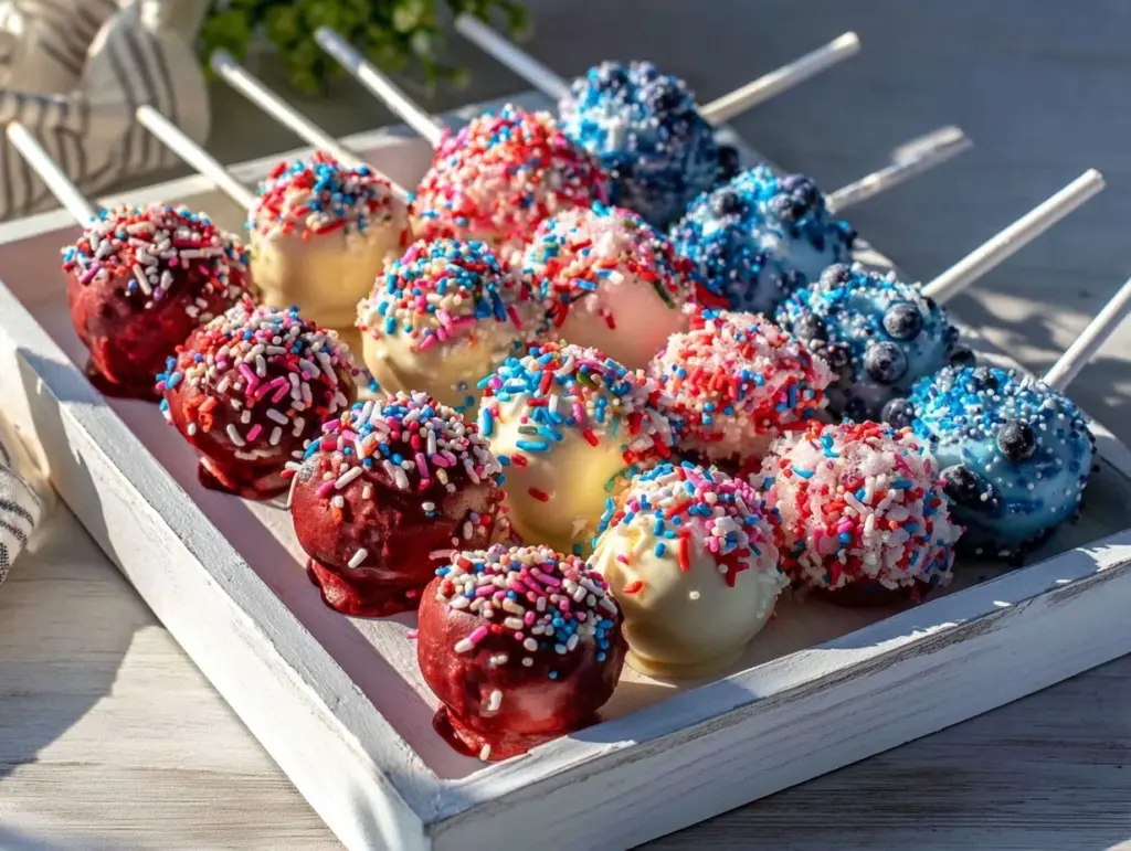 red white blue cake pops - featured image