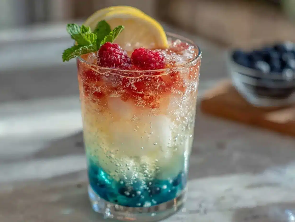 red white blue vodka lemonade cocktail preparation steps