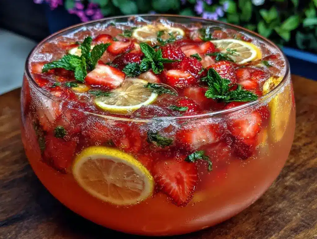 refreshing strawberry lemonade vodka punch bowl - featured image