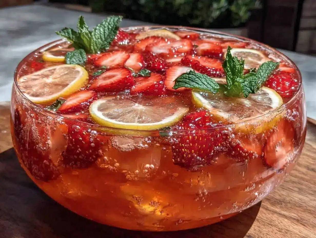 refreshing strawberry lemonade vodka punch bowl preparation steps