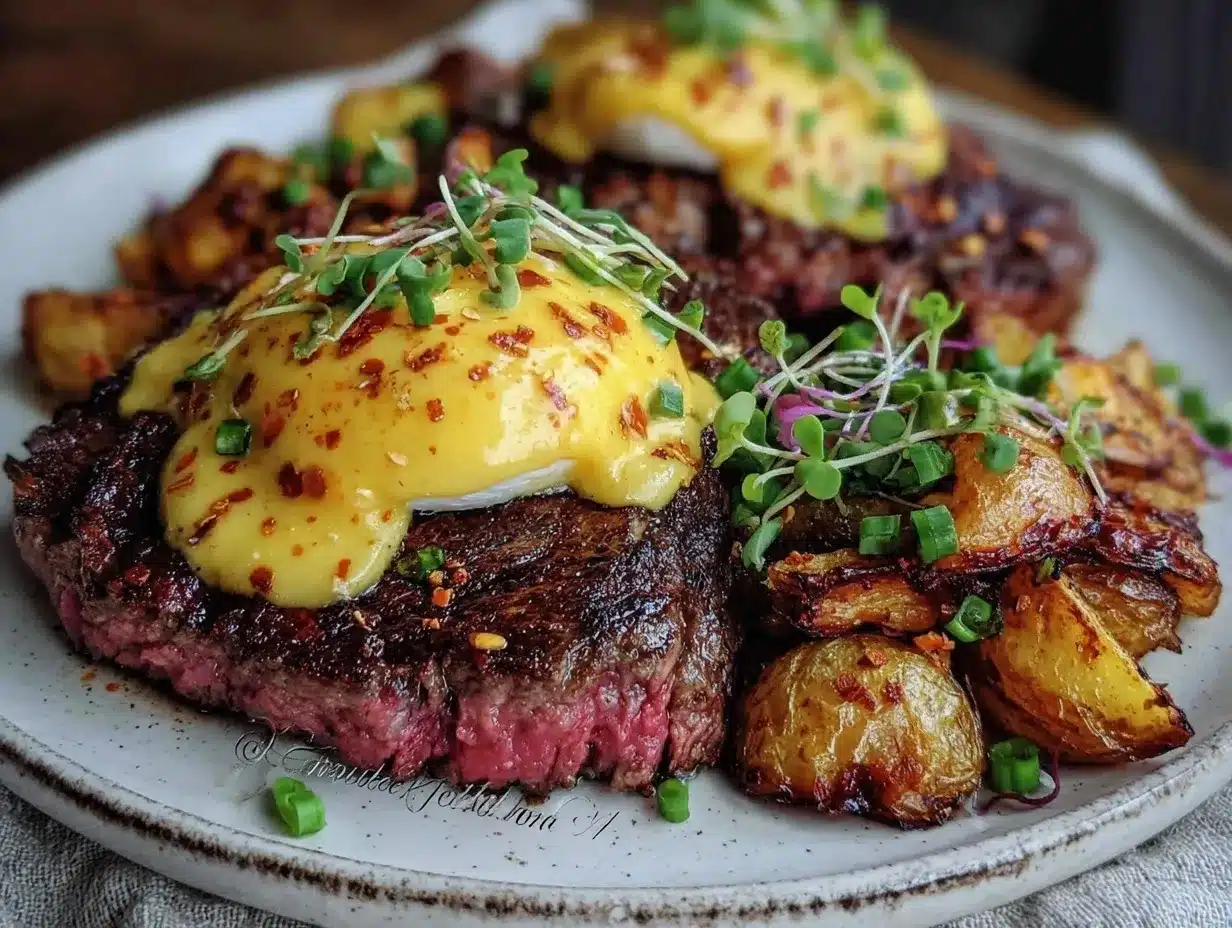 steak and eggs benedict preparation steps