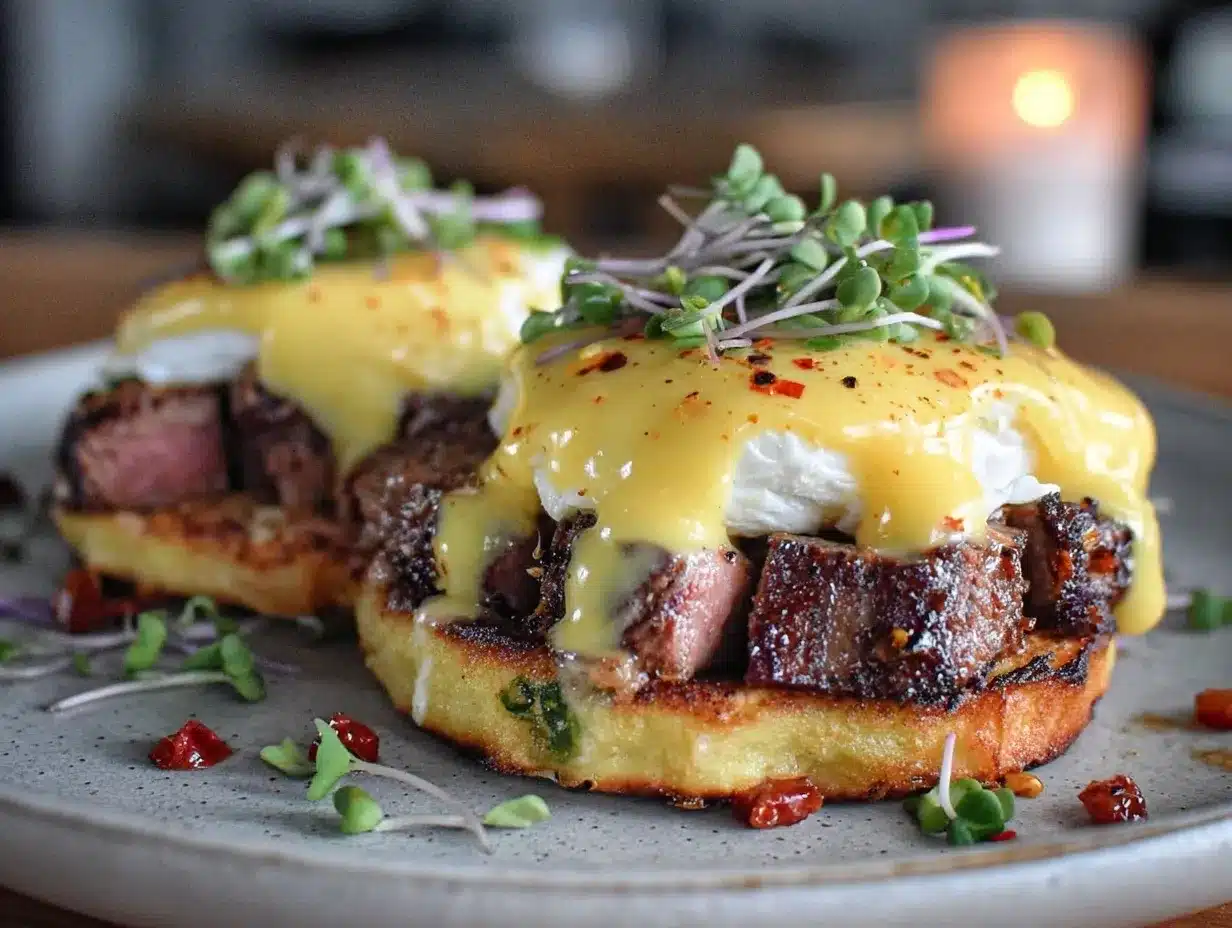 steak and eggs benedict preparation steps
