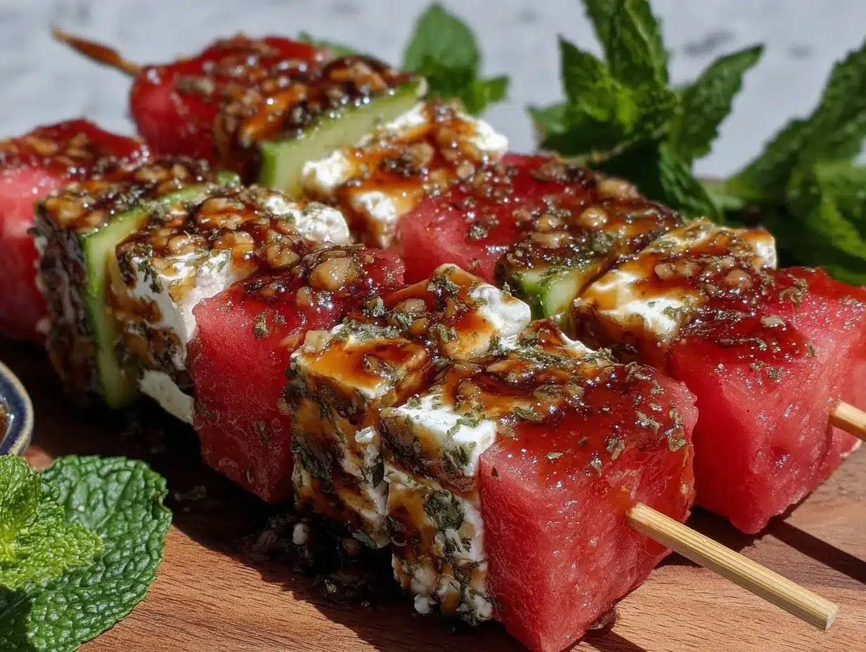 watermelon feta mint skewers preparation steps