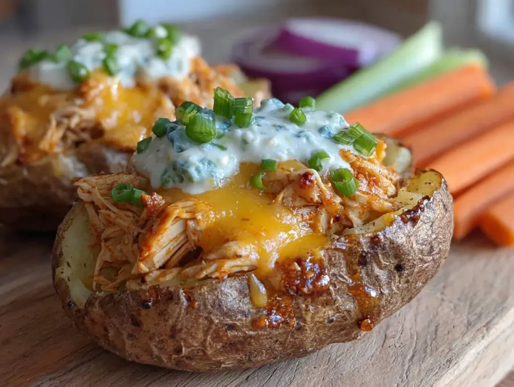 buffalo chicken stuffed potato skins - featured image