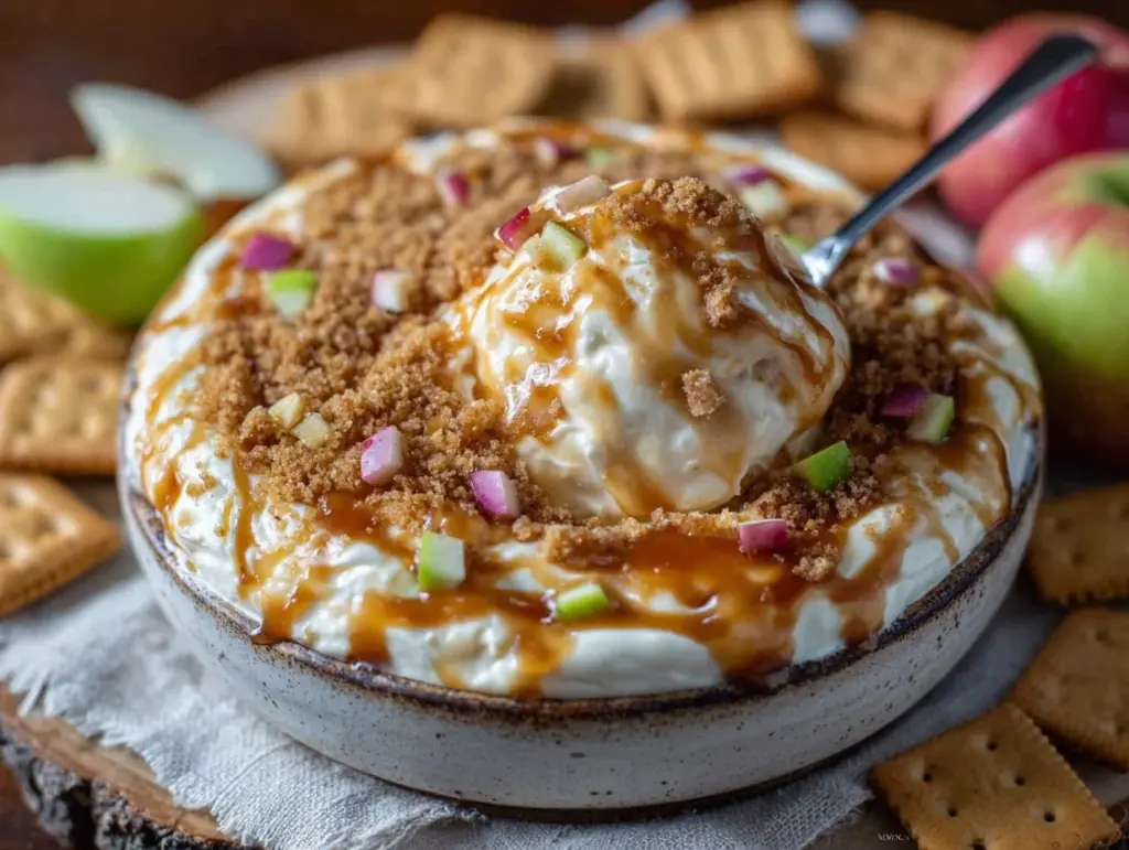 creamy caramel apple cheesecake dip - featured image