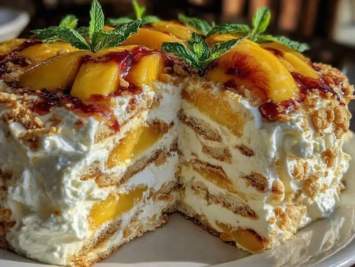 creamy no-bake peach icebox cake preparation steps