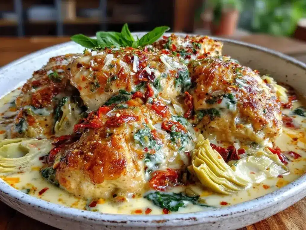 creamy slow cooker tuscan chicken - featured image