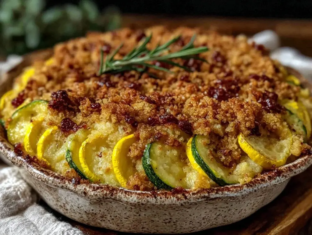 crispy garden zucchini and yellow squash casserole - featured image