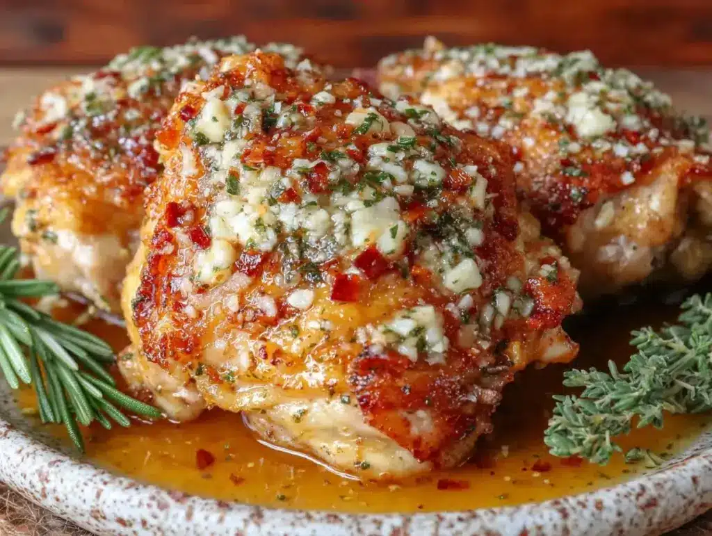 crispy garlic butter chicken thighs - featured image
