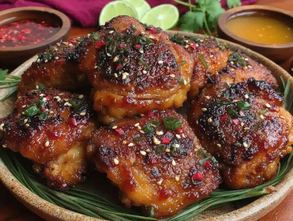 crispy honey sriracha chicken thighs - featured image