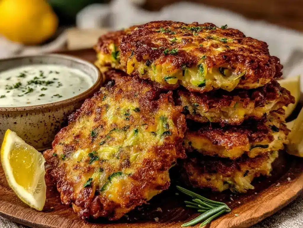 crispy parmesan zucchini fritters - featured image