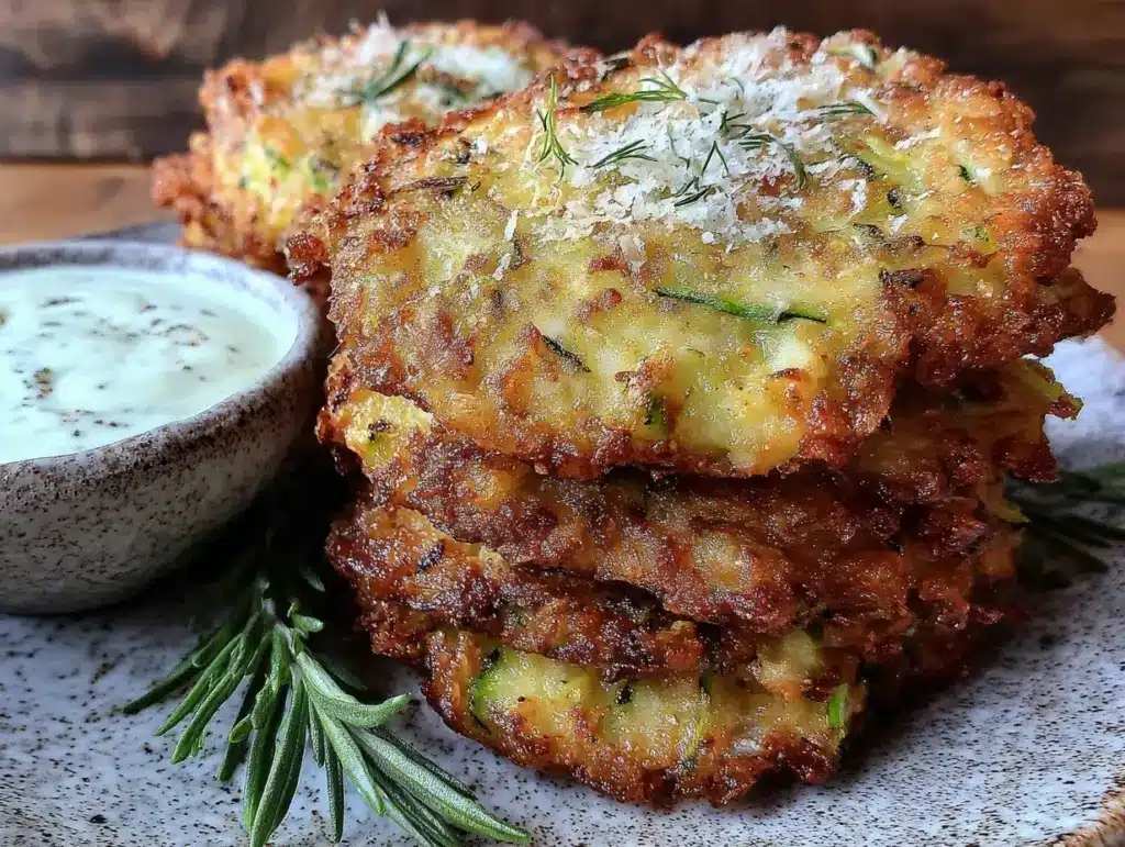 crispy parmesan zucchini fritters - featured image