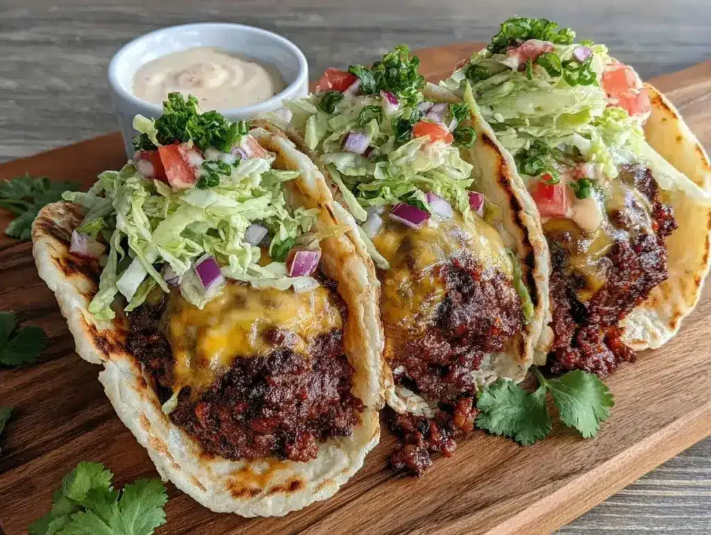 crispy smash burger tacos - featured image
