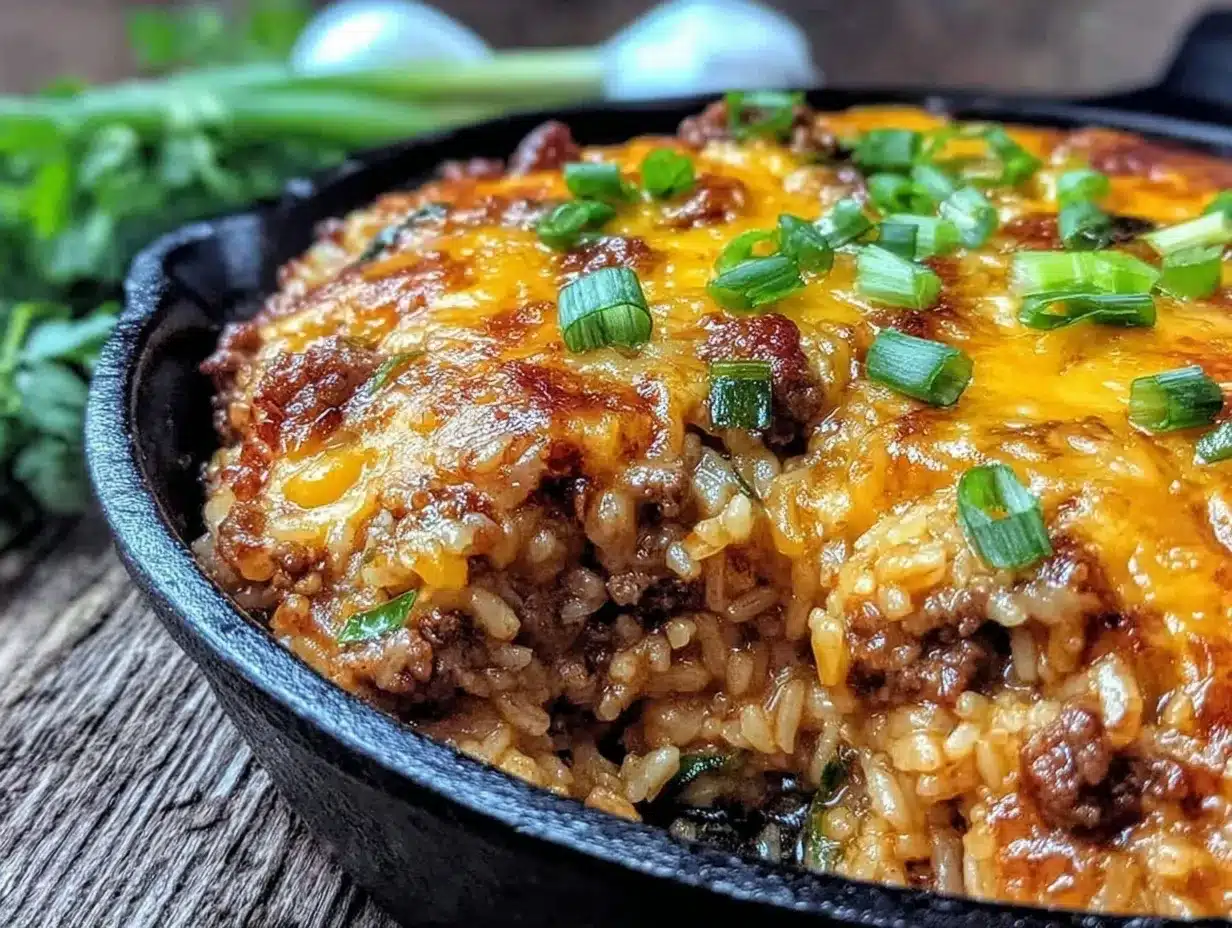 easy cheesy beef and rice skillet casserole preparation steps