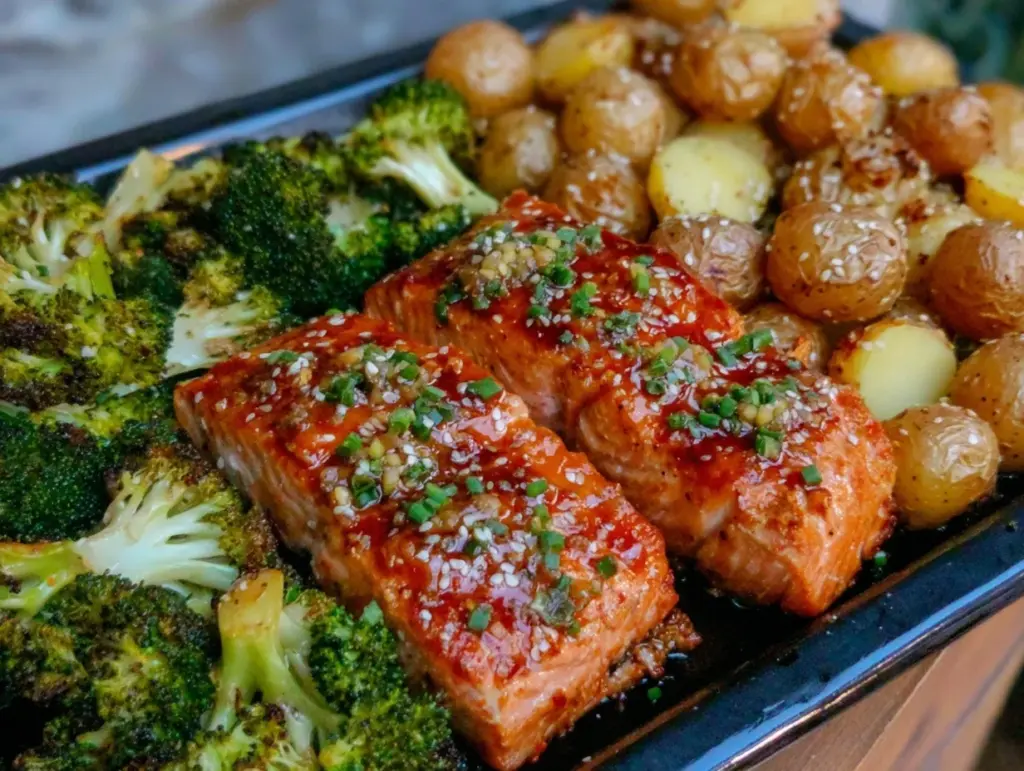 easy sheet pan honey garlic salmon - featured image
