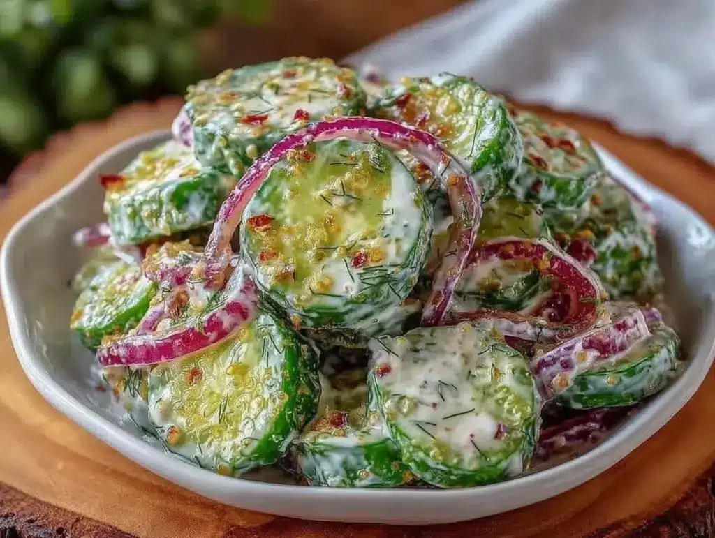fresh creamy dill cucumber salad - featured image