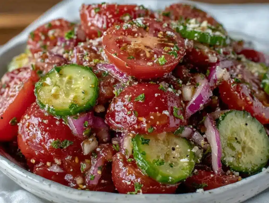 fresh cucumber tomato red onion salad - featured image