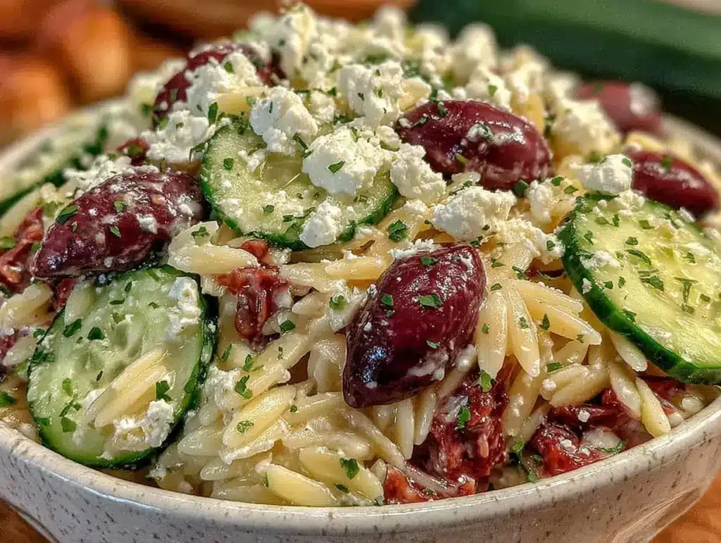 fresh greek orzo pasta salad - featured image