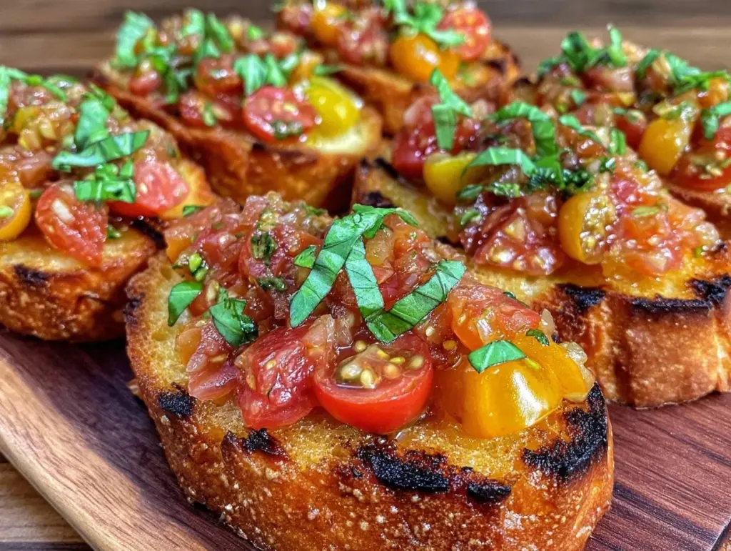 fresh heirloom tomato basil bruschetta - featured image