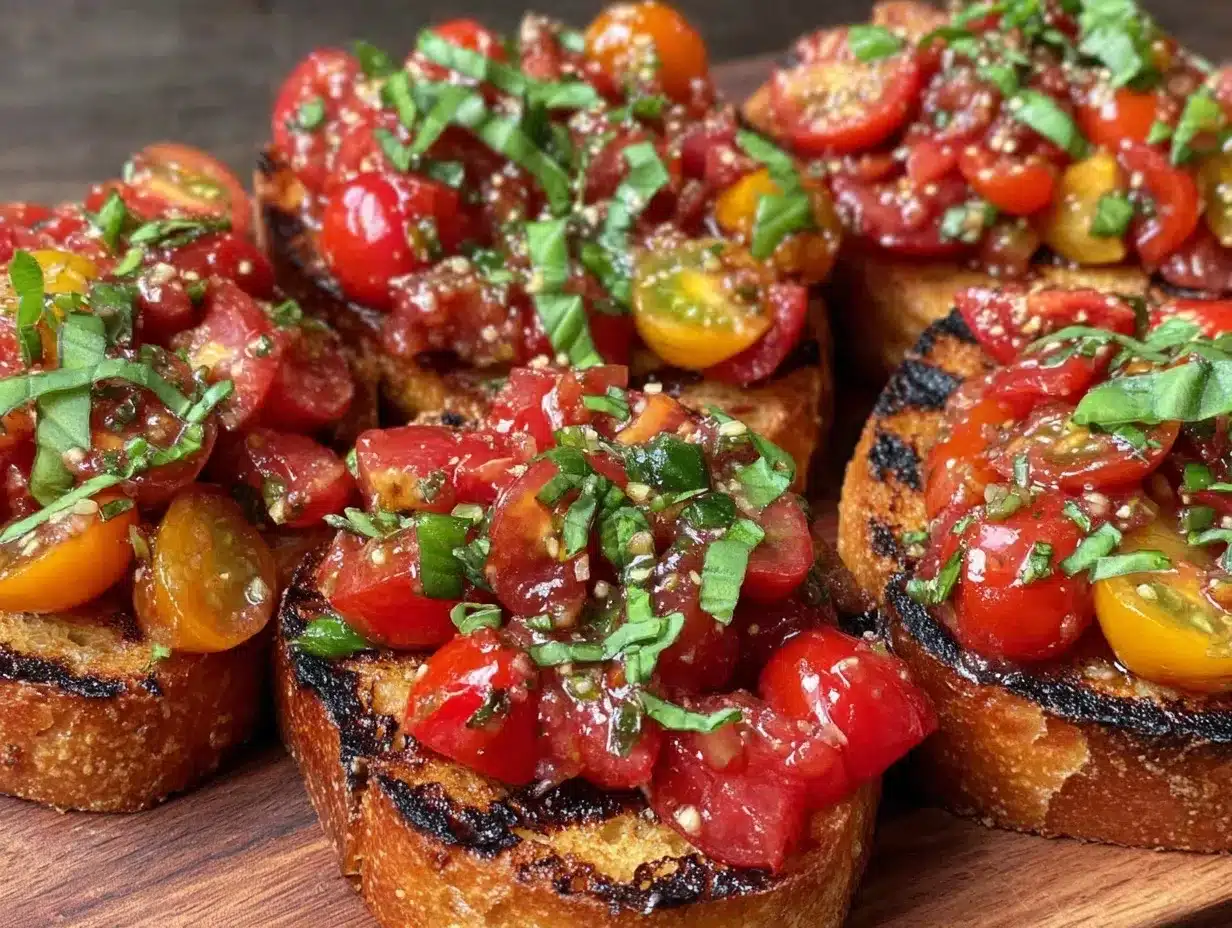 fresh heirloom tomato basil bruschetta preparation steps