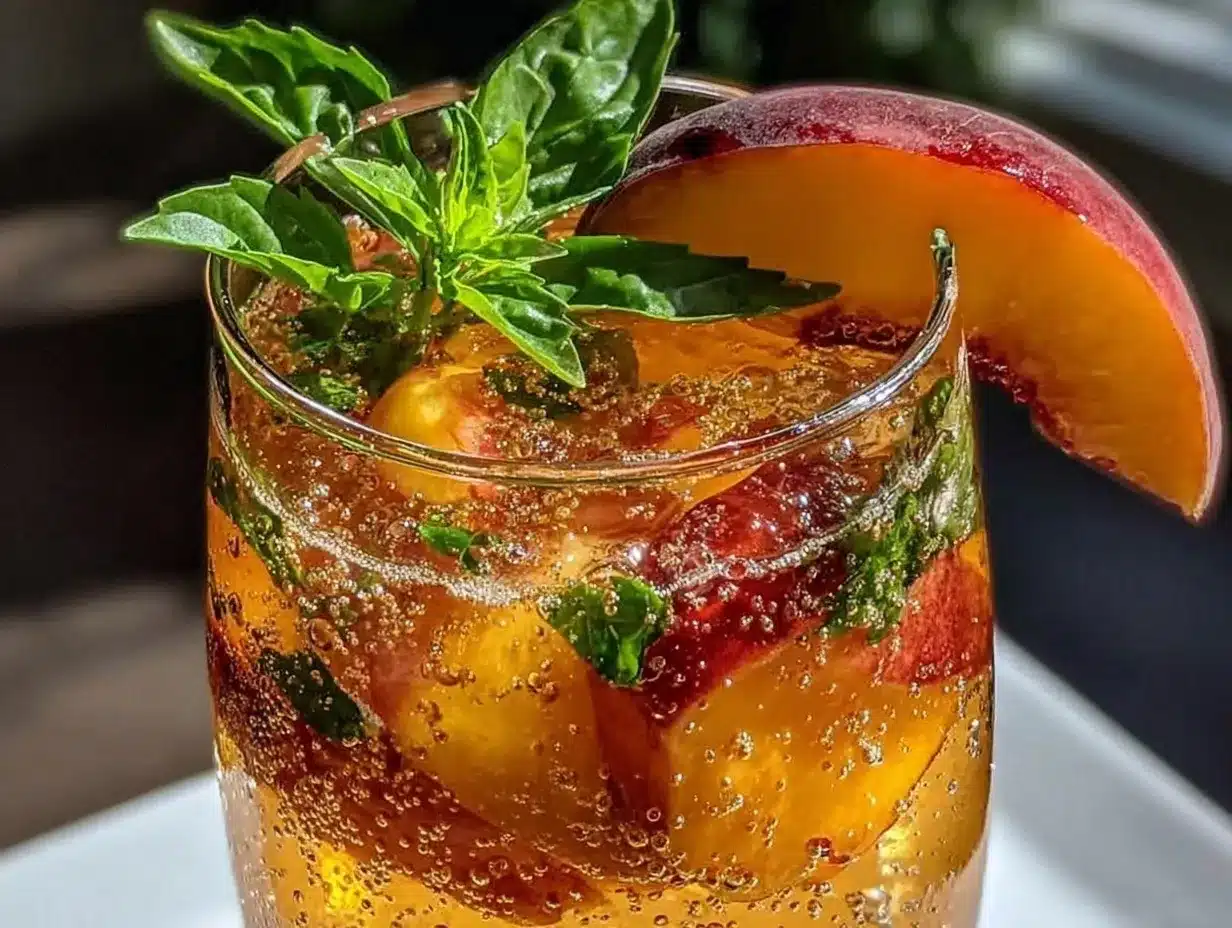 fresh peach basil shrub mocktail preparation steps