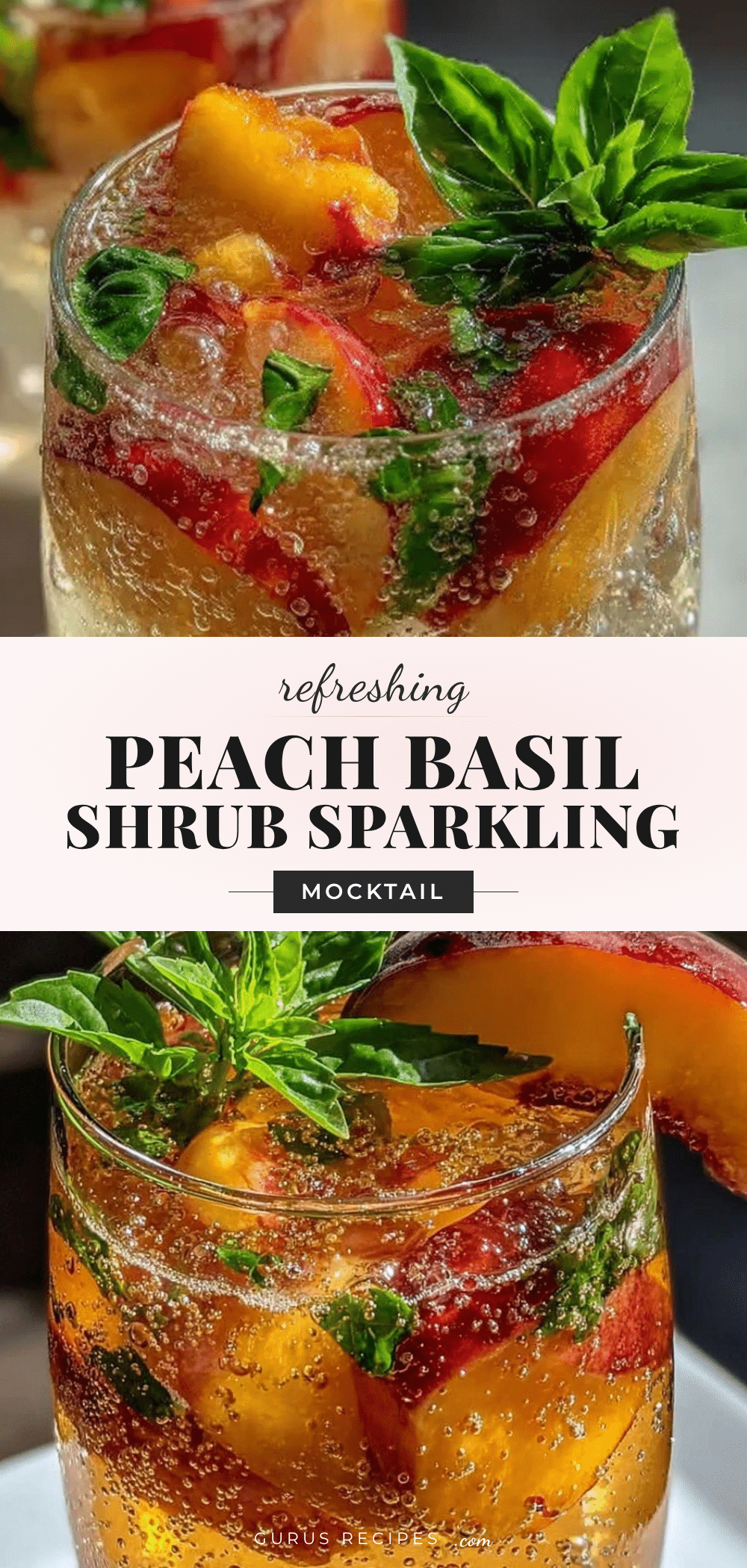 fresh peach basil shrub mocktail recipe