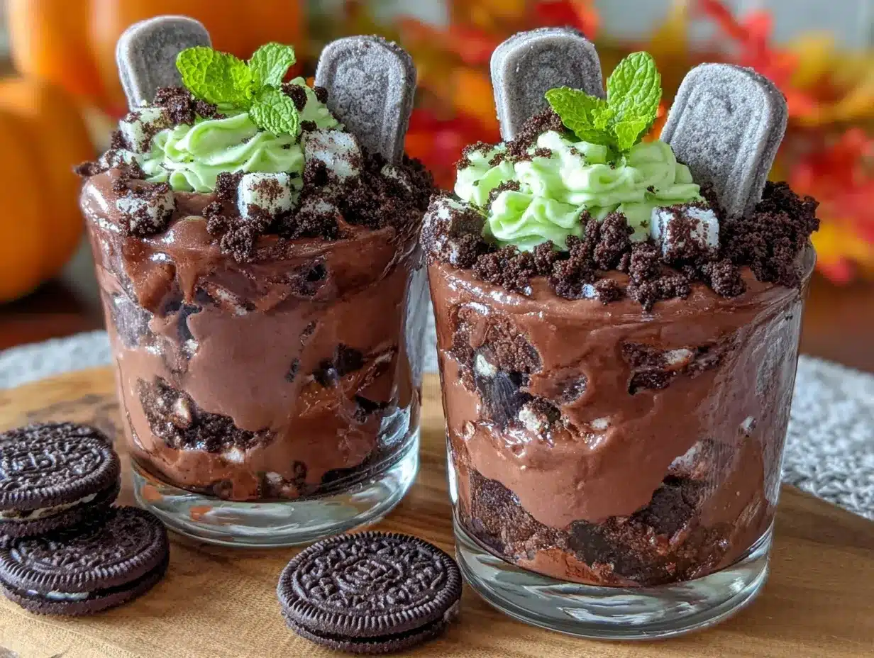 Graveyard Dirt Cup Pudding Parfaits preparation steps