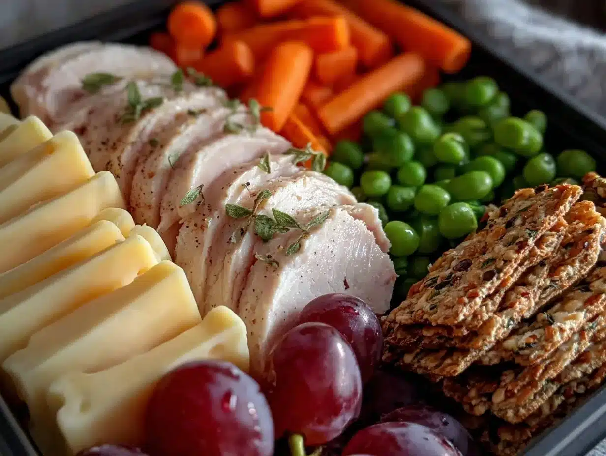healthy protein-packed turkey & cheese bento box preparation steps