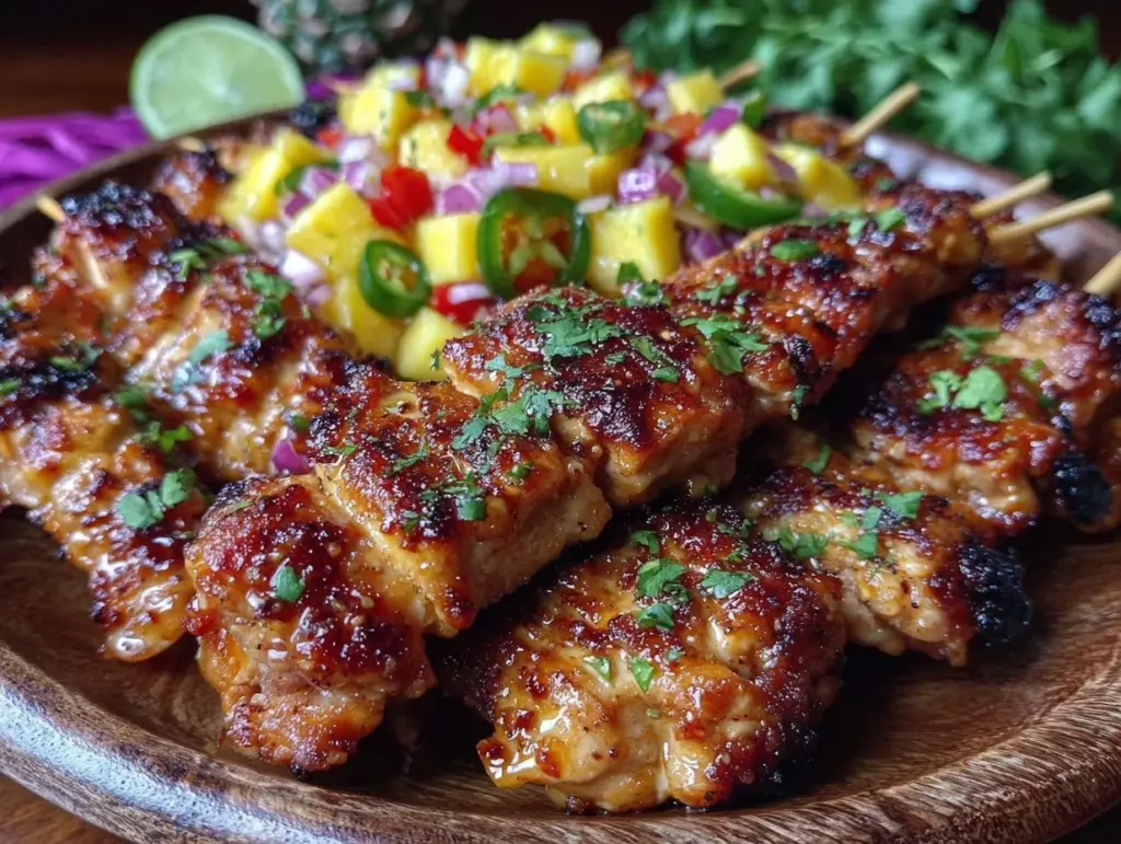 honey sriracha grilled chicken skewers - featured image