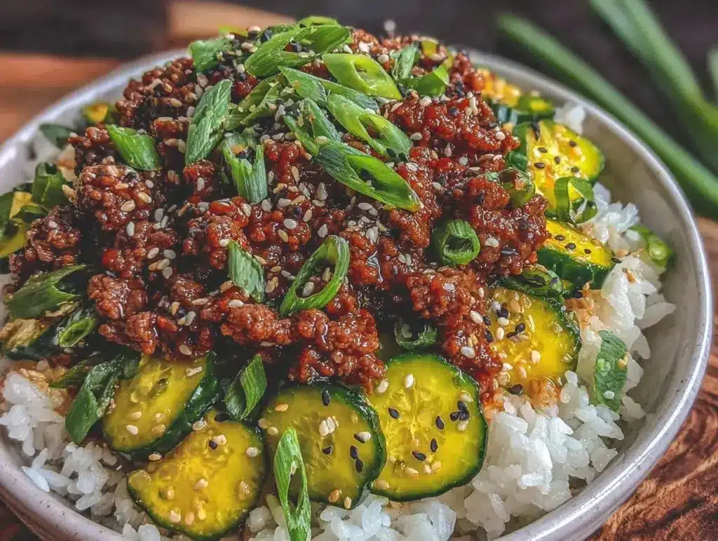 korean ground beef rice bowls - featured image