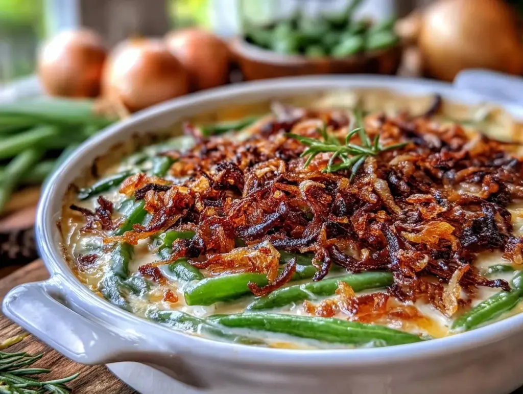 make-ahead caramelized onion green bean casserole - featured image