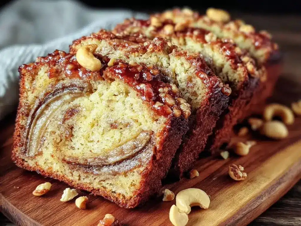 moist swirled peanut butter banana bread - featured image