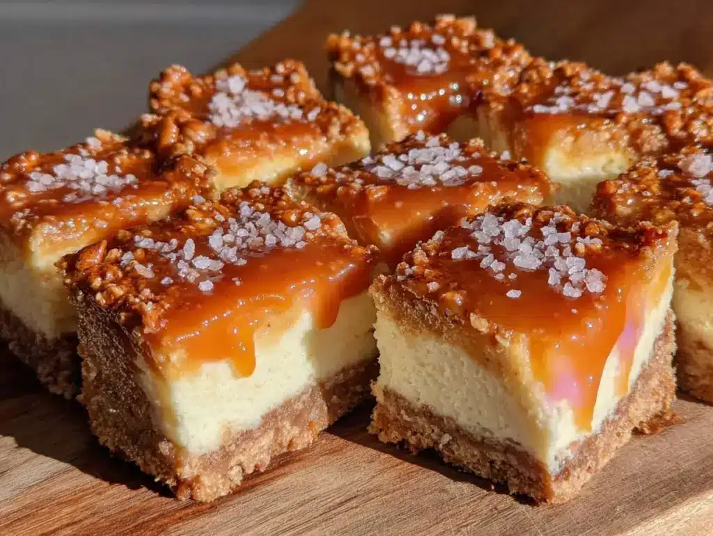 no-bake salted caramel cheesecake bars - featured image