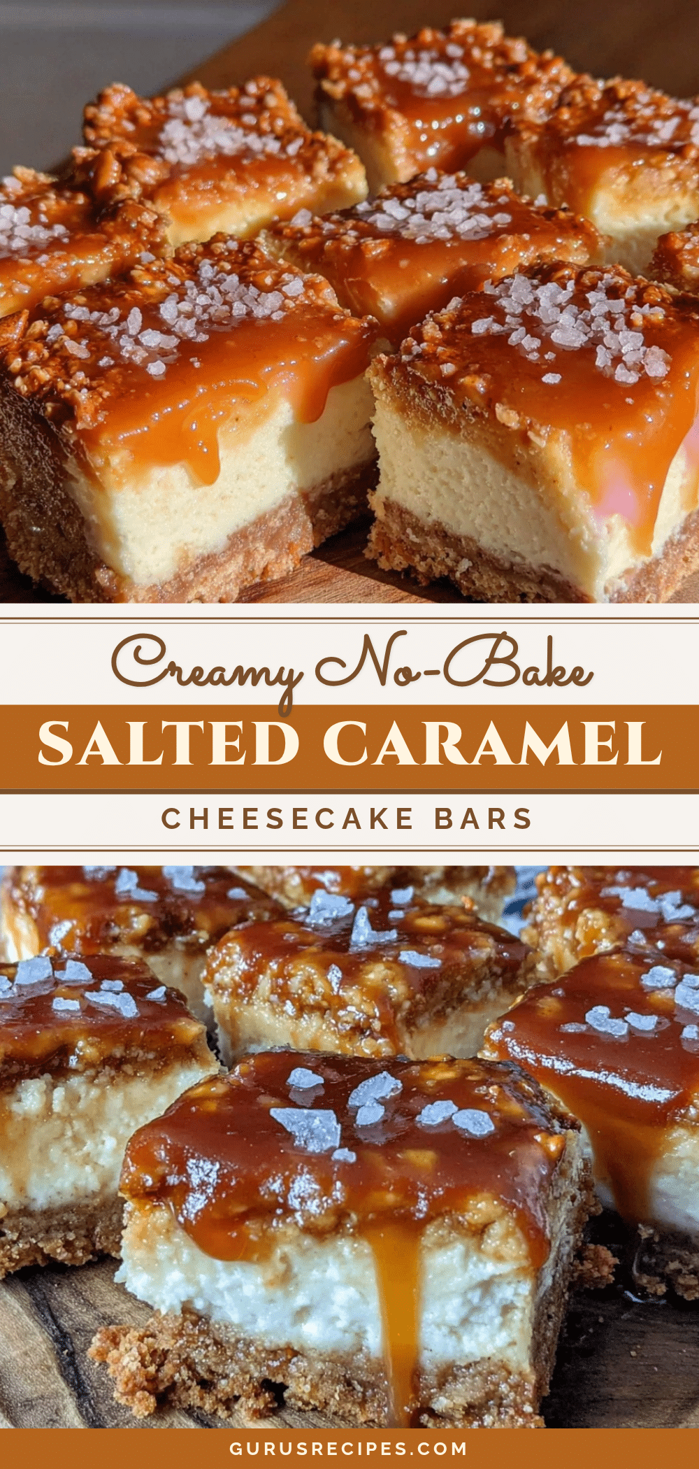 no-bake salted caramel cheesecake bars recipe