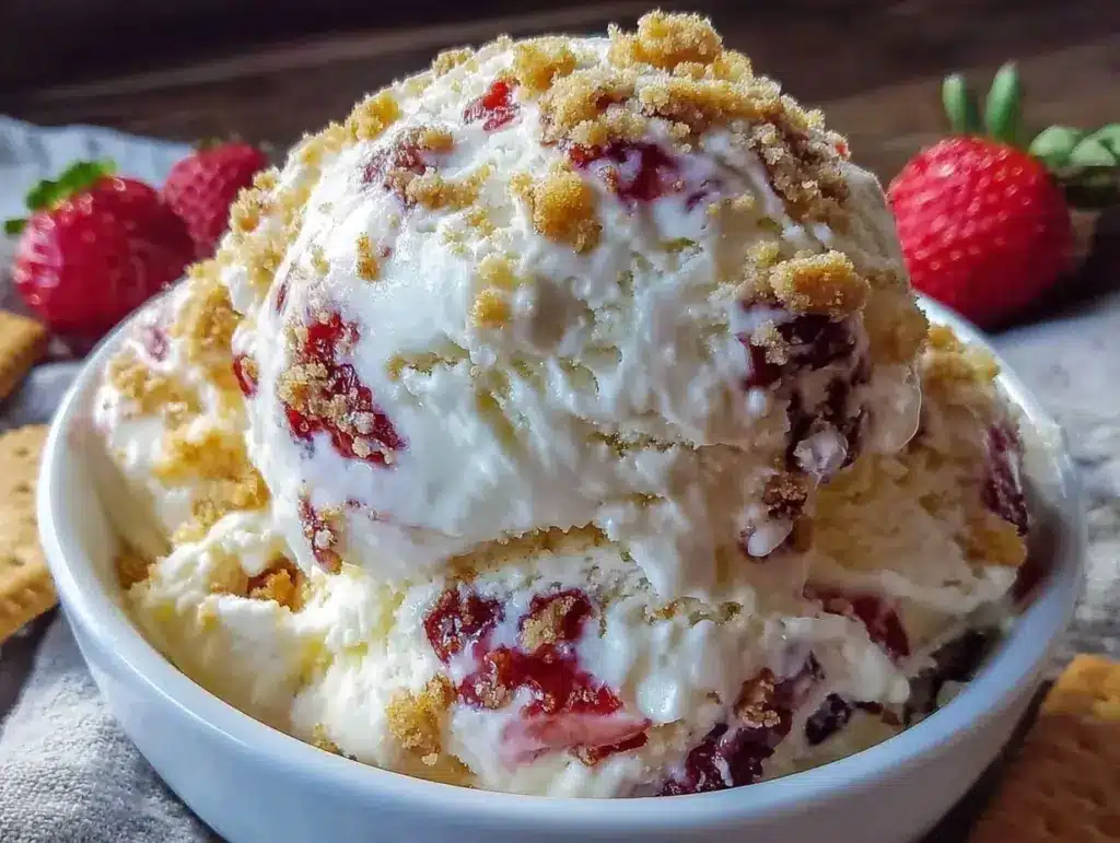 no-churn strawberry cheesecake ice cream - featured image