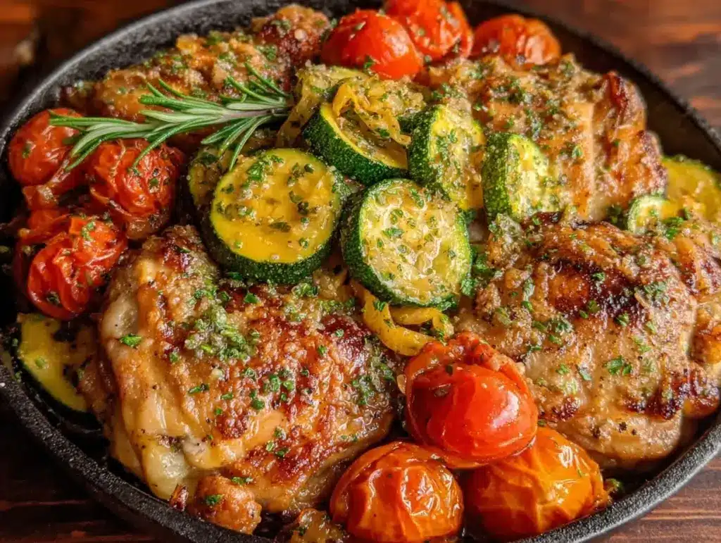 one-pan lemon herb chicken thighs - featured image