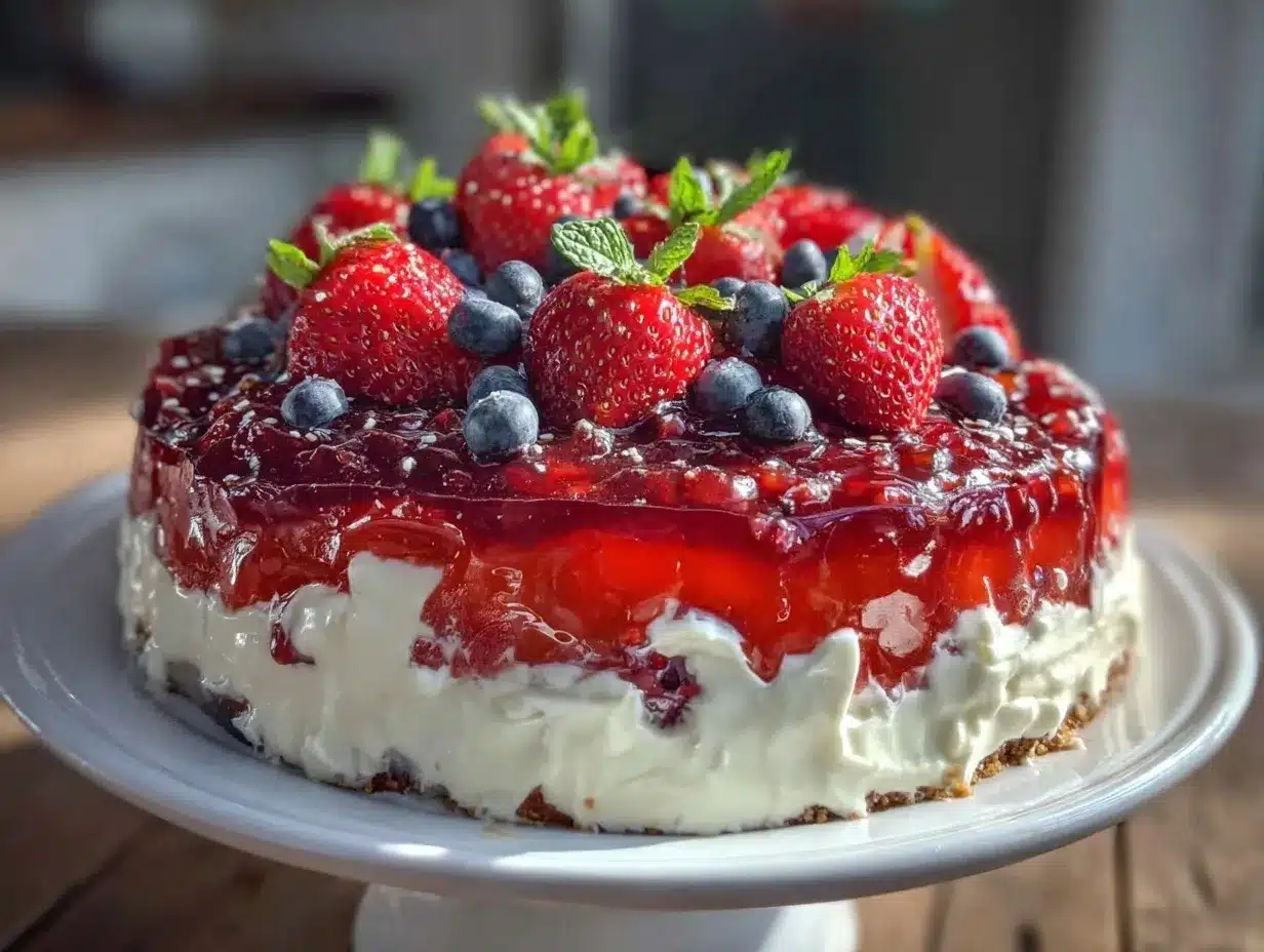 patriotic strawberry blueberry jello flag cake preparation steps