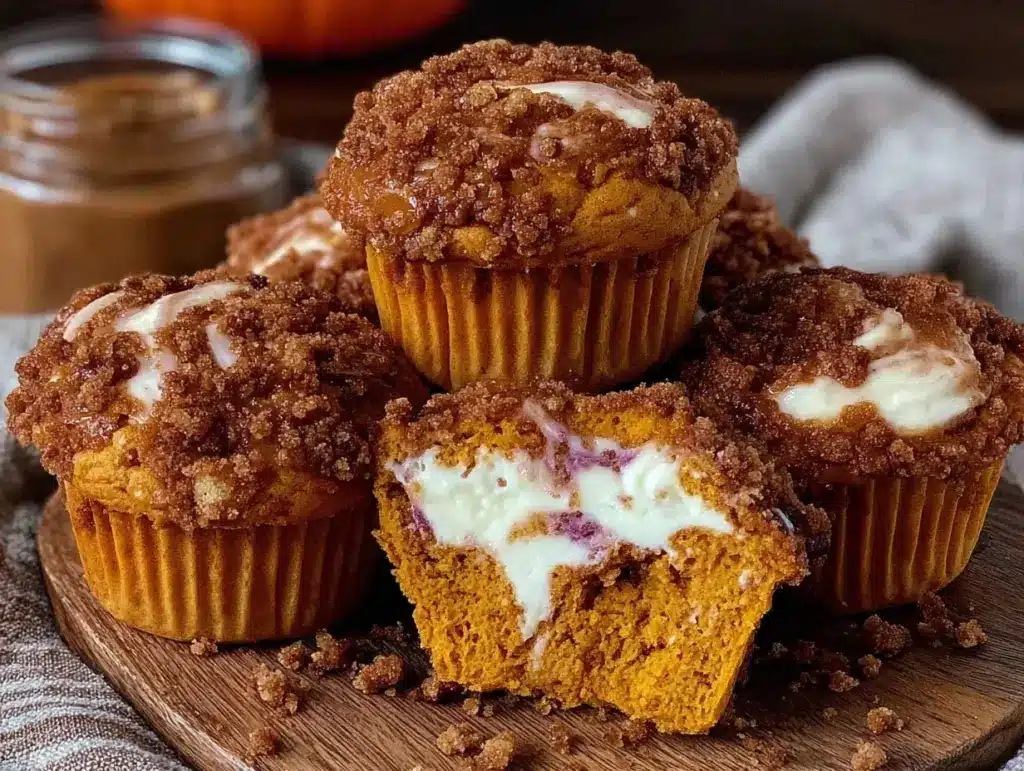 pumpkin cream cheese swirl muffins - featured image