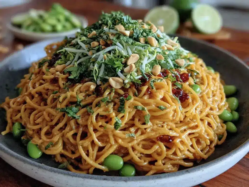 quick creamy thai peanut noodle bowl - featured image