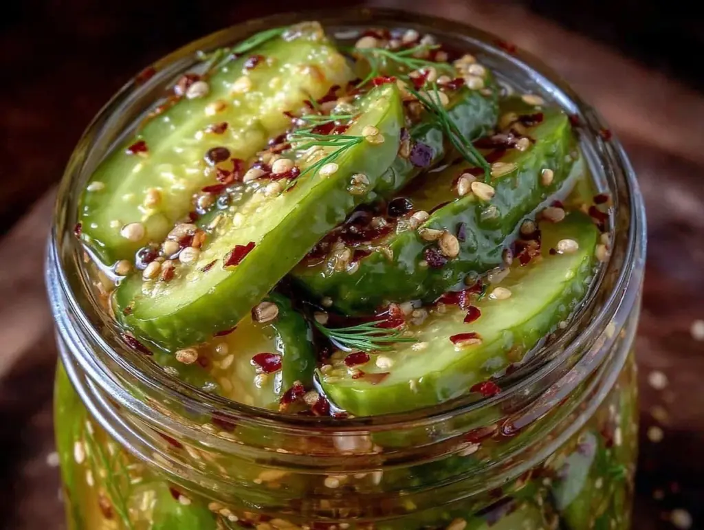 quick spicy garlic dill refrigerator pickles - featured image