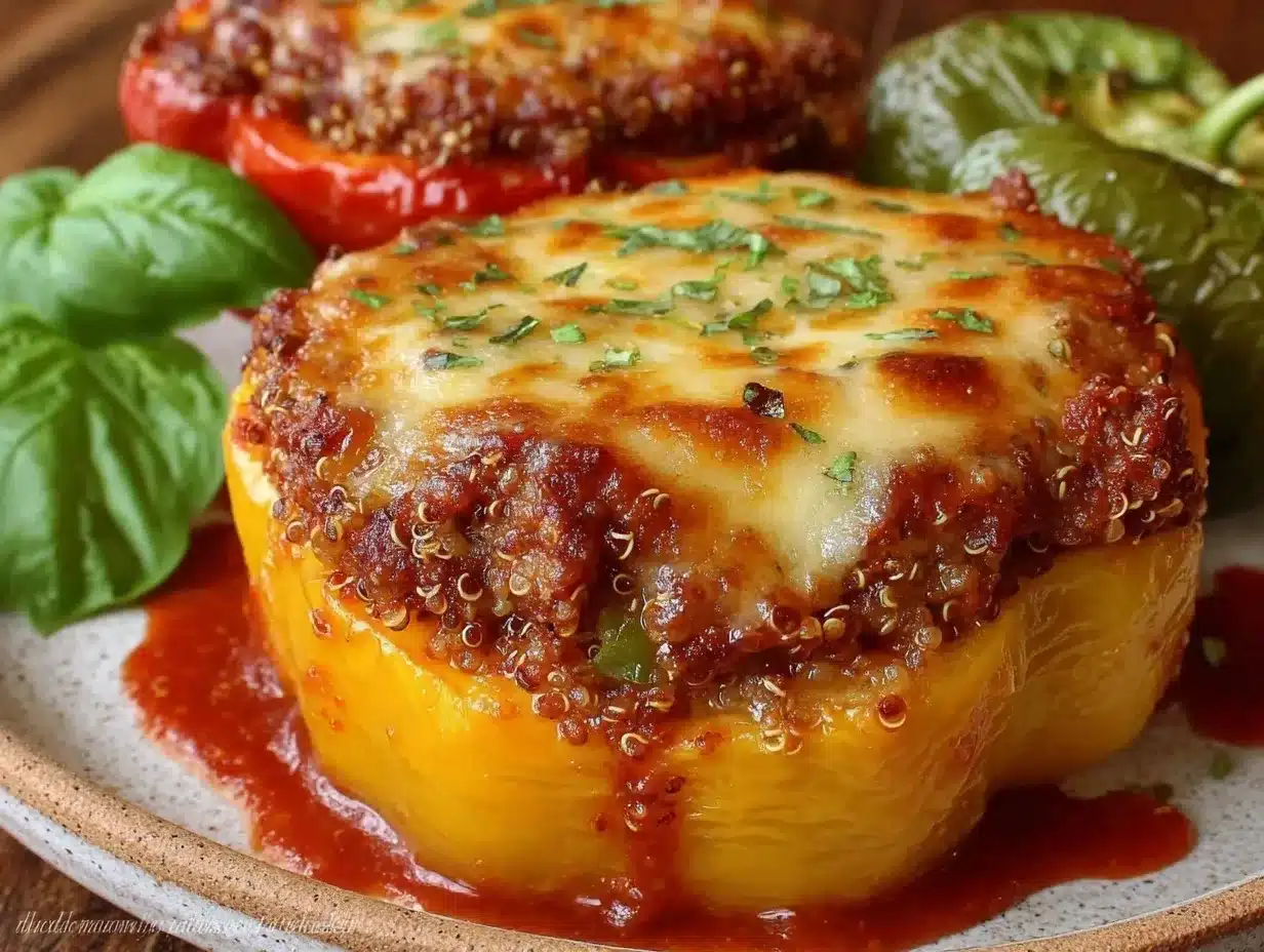 savory cheesy baked ground beef stuffed bell peppers preparation steps