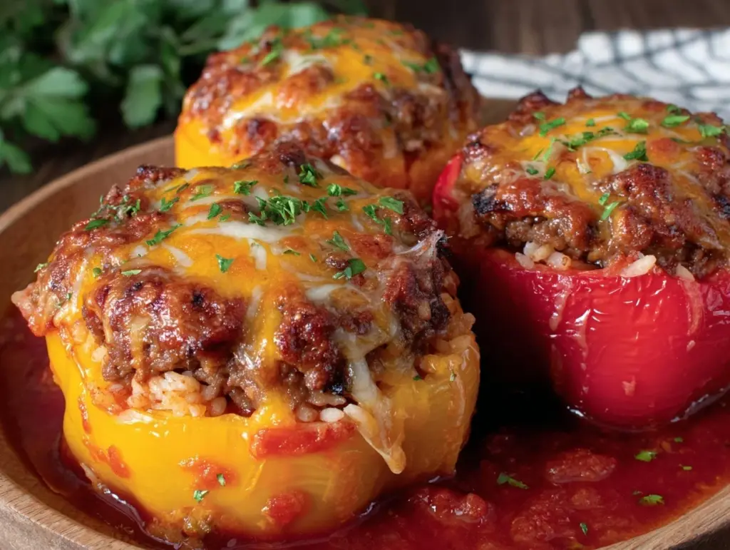 savory cheesy stuffed bell peppers - featured image