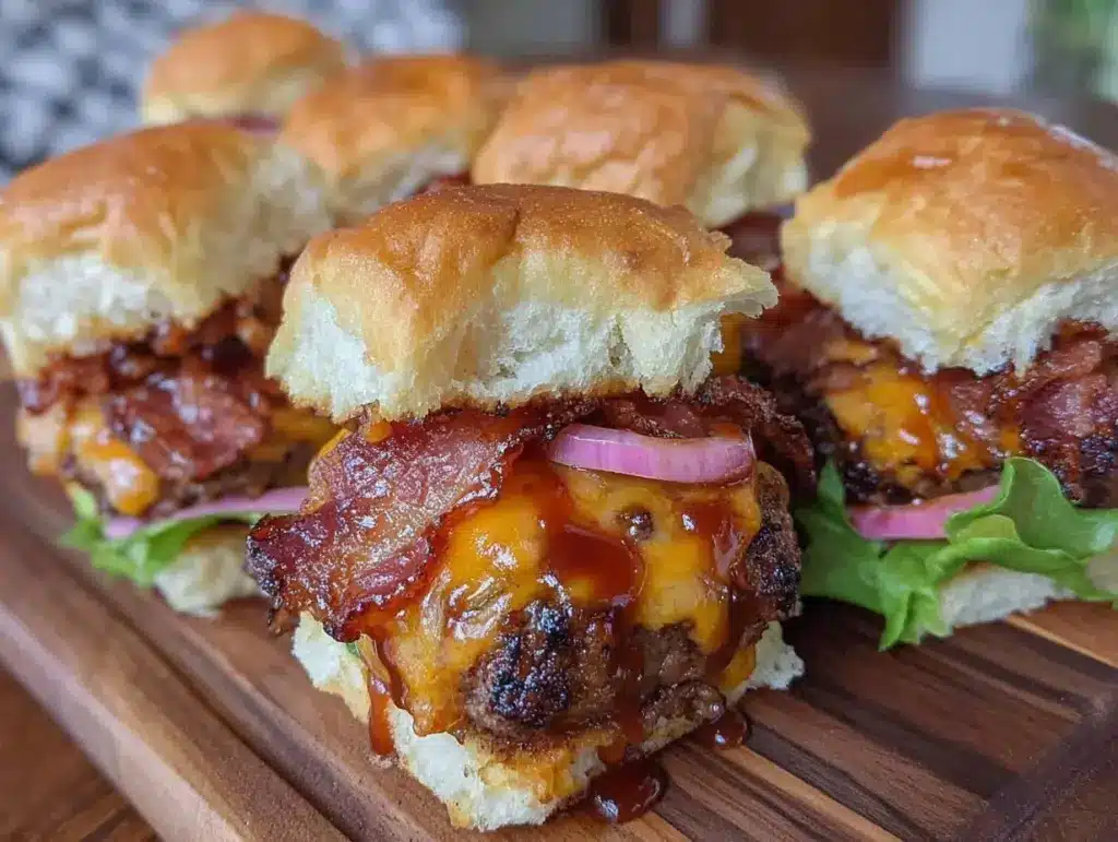 smoky bbq bacon cheeseburger sliders - featured image