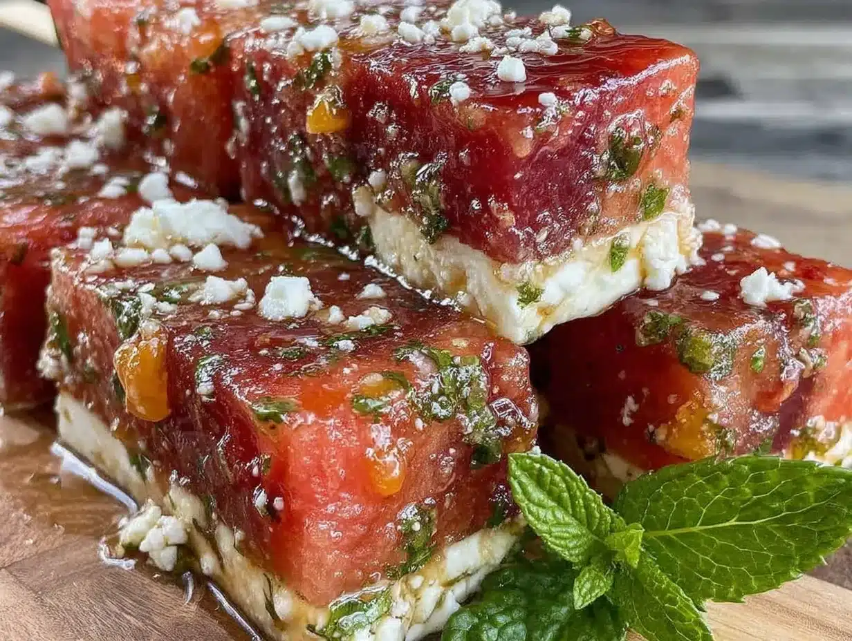 watermelon feta mint skewers preparation steps